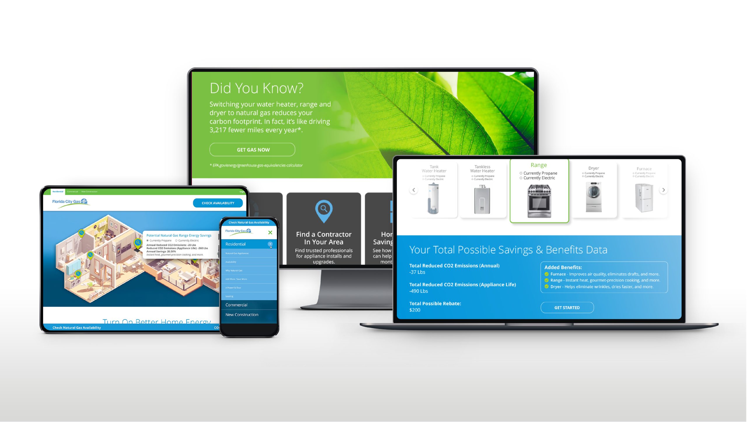 web design mockup of Florida City Gas Rebates